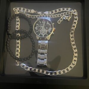 Geneva Silver Watch with Black Accessories